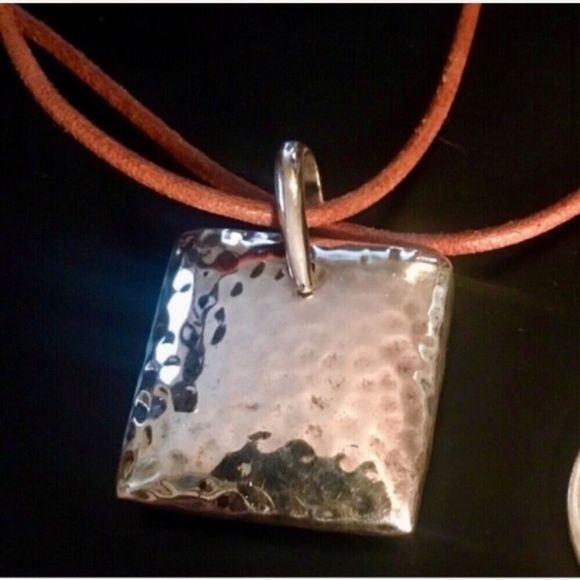 SILPADA Sterling Silver Square Hammered Puffed Pendant On Leather Necklace - Picture 3 of 9
